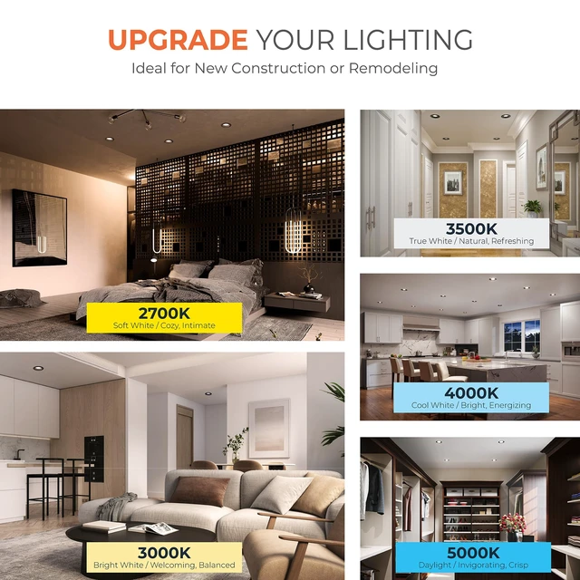 Alt view image 6 of 7 - Halo LT 5/6 inch LED recessed Can Light Trim 5CCT dimmable 685lm Black 4PK | recessed baffle retrofit can light replacement trim, low glare, wet-rated for showers and outdoor use, Dims to 10%