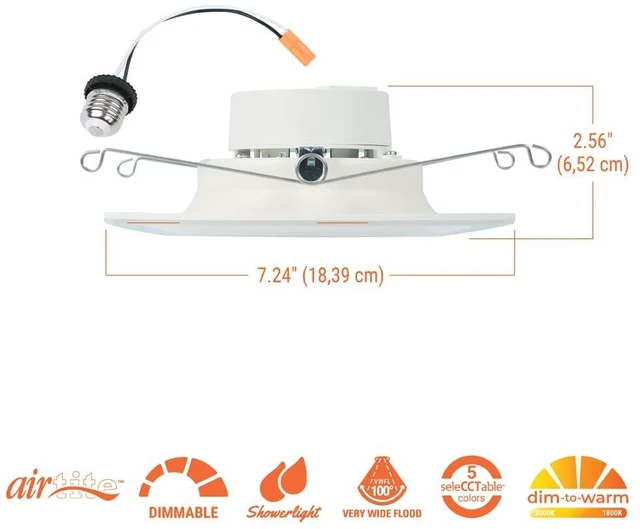 Alt view image 2 of 7 - HALO RL LED Recessed Lighting 5/6 inch Trim with Night Light 5CCT 1000lm | Retrofit can light toggle for night light , wet-rated for showers & protected ceilings, 2700K-5000K, Dims to 5%+dim to warm