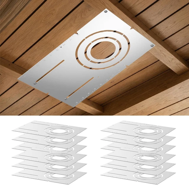 Main image of Amico 12 Pack 13 Inch New Construction Mounting Plate, Wafer Light Bracket | Round Hole 3/4/6 Inch Flat Galvanized Steel Wafer Light Rough in Plate for LED Recessed Lighting Housing