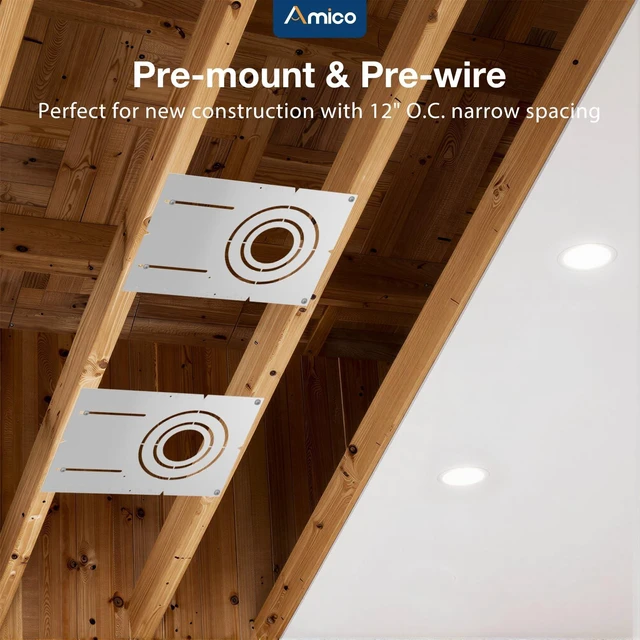 Alt view image 2 of 7 - Amico 12 Pack 13 Inch New Construction Mounting Plate, Wafer Light Bracket | Round Hole 3/4/6 Inch Flat Galvanized Steel Wafer Light Rough in Plate for LED Recessed Lighting Housing