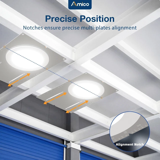 Alt view image 4 of 7 - Amico 12 Pack 13 Inch New Construction Mounting Plate, Wafer Light Bracket | Round Hole 3/4/6 Inch Flat Galvanized Steel Wafer Light Rough in Plate for LED Recessed Lighting Housing