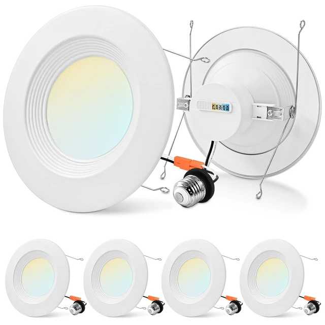 Main image of LUXRITE 5/6 Inch Retrofit LED Recessed Lighting, 17W=90W, 1500LM (4 Pack) | 5CCT Color Selectable 2700K | 3000K | 3500K | 4000K | 5000K, Dimmable Can Light, CRI 90, Wet Rated, Energy Star, Baffle Trim
