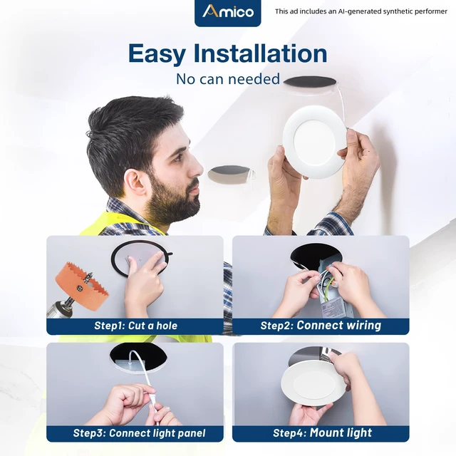 Alt view image 6 of 7 - 6 Pack 4 Inch Fire Rated LED Recessed Light, 2 HR Fire Rating, 5CCT | 900LM, Dimmable, Ultra-Thin Ceiling Light with J-Box, 12W Eqv 110W, IC/ETL/FCC, No Tenmat Needed, Canless Wafer Downlight