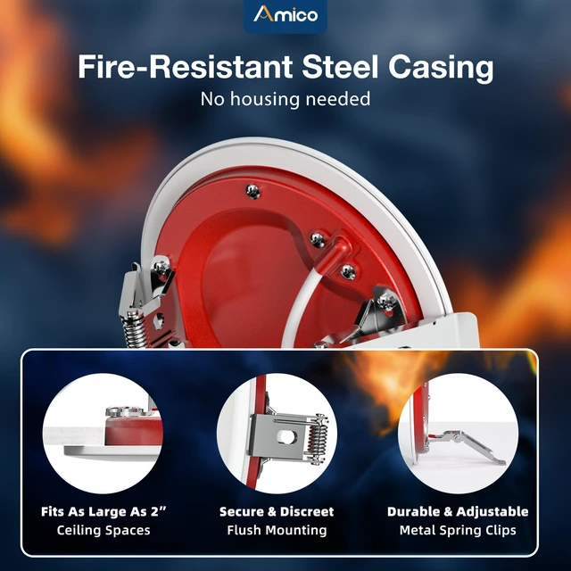 Alt view image 3 of 7 - 6 Pack 4 Inch Fire Rated LED Recessed Light, 2 HR Fire Rating, 5CCT | 900LM, Dimmable, Ultra-Thin Ceiling Light with J-Box, 12W Eqv 110W, IC/ETL/FCC, No Tenmat Needed, Canless Wafer Downlight