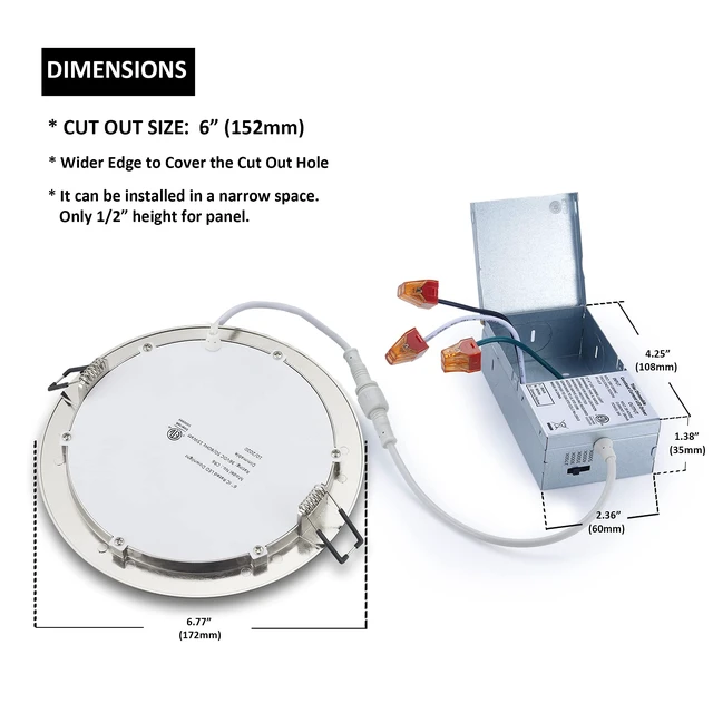 Alt view image 6 of 7 - POPANU Premium LED Canless Recessed Downlight Ultra-Thin 6 Inch 5 CCT Adjustable Ceilling Light with Junction Box, 12W Color Temperature Selectable Lighting Fixture, Dimmable, 6 Pack, Brushed Nickel