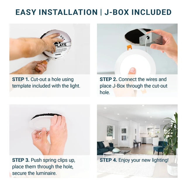 Alt view image 7 of 7 - 16 Pack 6 Inch LED Recessed Lighting Canless Wafer Downlight, White | ETL, 5CCT, 120V, With Junction Box, 12W 1000LM, 5%-100% Dimmable, 5 Color Selectable 2700K-5000K, Ultra-Thin Can Lighting IC