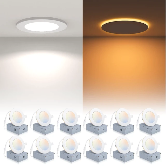 Led Light Recess 12 Pack Recessed Lighting 4 Inch with Night Light, 4 Inch LED Recessed ...
