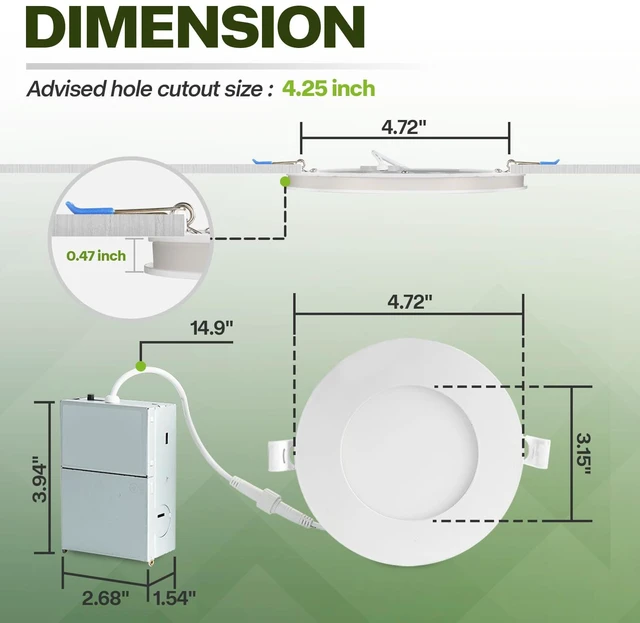 Alt view image 2 of 7 - 12 Pack Recessed Lighting 4 Inch with Night Light, 4 Inch LED Recessed Lights 5CCT Dimmable 2700K/3000K/4000K/5000K/6000K, 9W 700LM Ultra Thin Recessed Lighting - ETL and Energy Star Certified