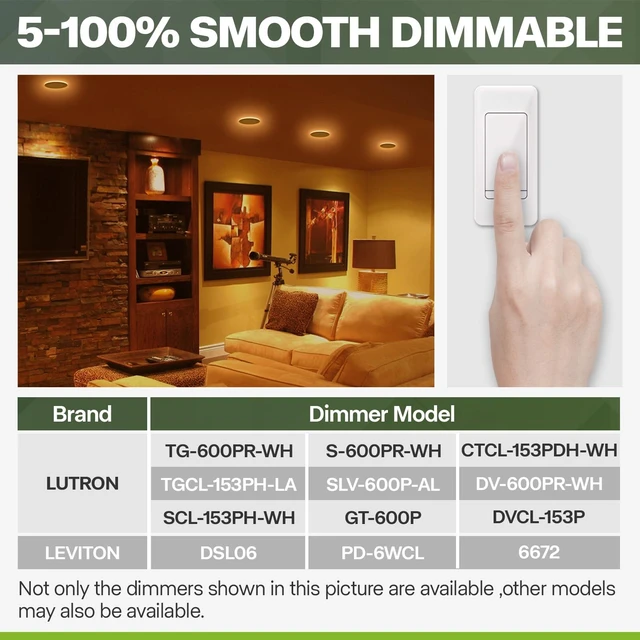 Alt view image 3 of 7 - 12 Pack Recessed Lighting 4 Inch with Night Light, 4 Inch LED Recessed Lights 5CCT Dimmable 2700K/3000K/4000K/5000K/6000K, 9W 700LM Ultra Thin Recessed Lighting - ETL and Energy Star Certified