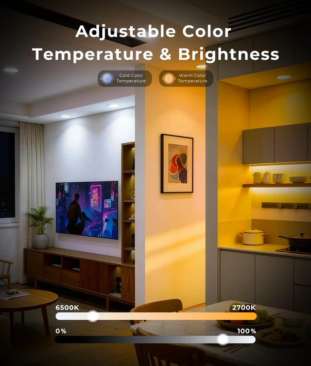 Alt view image 2 of 7 - Smart Recessed Lighting 6 inch RGB Canless Light with Junction Box, 6 Pack | 1200LM CRI90 / RGBCW 16M Colors / Music Sync / Alexa & Google / Wi-Fi & Bluetooth Direct Connect / For Whole Home Lighting
