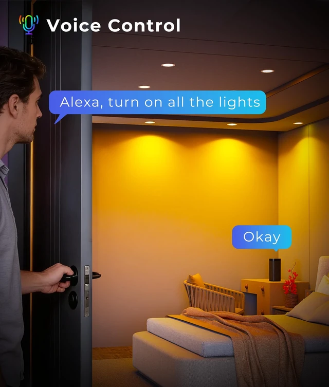 Alt view image 4 of 7 - Smart Recessed Lighting 6 inch RGB Canless Light with Junction Box, 6 Pack | 1200LM CRI90 / RGBCW 16M Colors / Music Sync / Alexa & Google / Wi-Fi & Bluetooth Direct Connect / For Whole Home Lighting