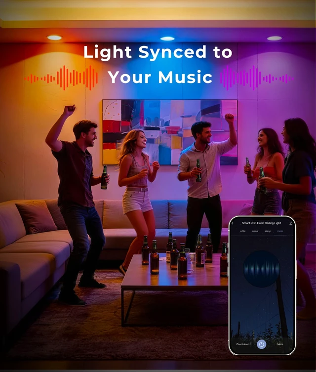 Alt view image 5 of 7 - Smart Recessed Lighting 6 inch RGB Canless Light with Junction Box, 6 Pack | 1200LM CRI90 / RGBCW 16M Colors / Music Sync / Alexa & Google / Wi-Fi & Bluetooth Direct Connect / For Whole Home Lighting