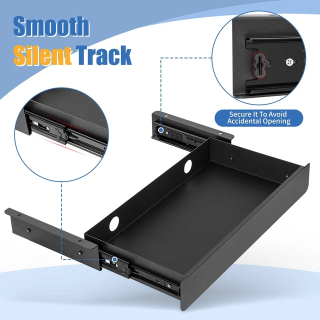 Alt view image 2 of 7 - KHAMAL Under Desk Drawer Slide Out Large - Under Table Drawer 17.32" x 9.25", Pull-Out Storage Organizer With Cable Management For Home & Office