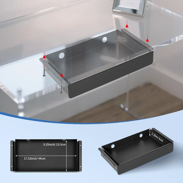 Alt view image 5 of 7 - KHAMAL Under Desk Drawer Slide Out Large - Under Table Drawer 17.32" x 9.25", Pull-Out Storage Organizer With Cable Management For Home & Office