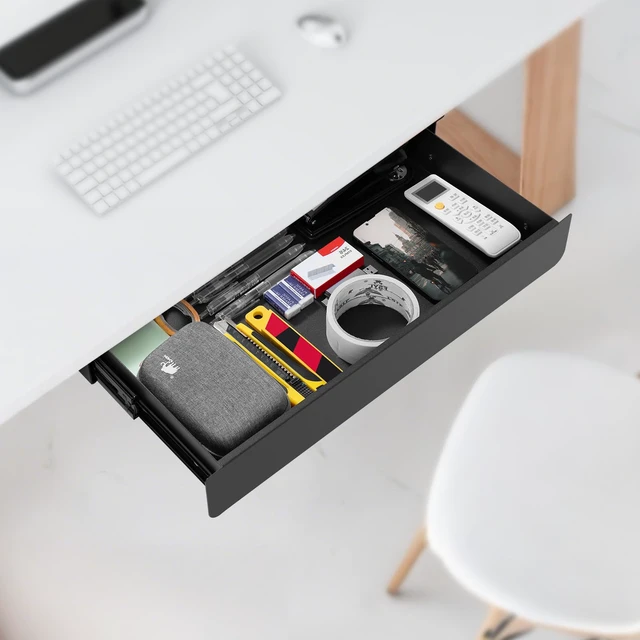 Alt view image 6 of 7 - KHAMAL Under Desk Drawer Slide Out Large - Under Table Drawer 17.32" x 9.25", Pull-Out Storage Organizer With Cable Management For Home & Office