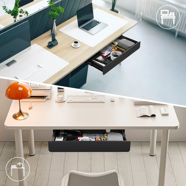 Alt view image 7 of 7 - KHAMAL Under Desk Drawer Slide Out Large - Under Table Drawer 17.32" x 9.25", Pull-Out Storage Organizer With Cable Management For Home & Office