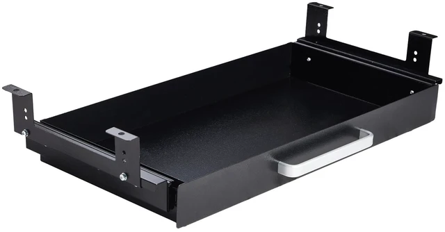 Main image of OSteed Under Desk Drawer Organizer 21", Large Desk Pencil Storage Drawer | Black, Under Cabinet Table, Heavy Duty Pull Out Shelf, Attachable for Workbench, Adjustable Brackets, Work Shop, Desk Lip