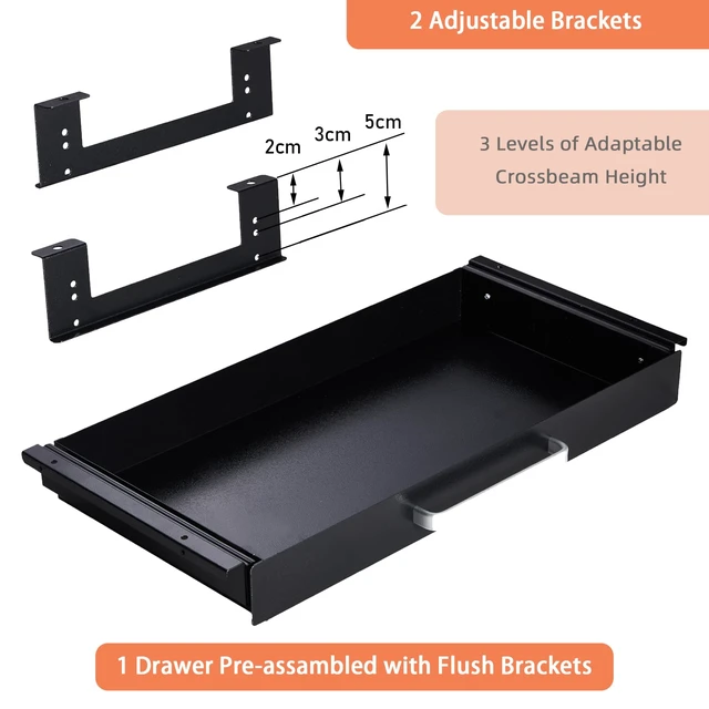 Alt view image 3 of 7 - OSteed Under Desk Drawer Organizer 21", Large Desk Pencil Storage Drawer | Black, Under Cabinet Table, Heavy Duty Pull Out Shelf, Attachable for Workbench, Adjustable Brackets, Work Shop, Desk Lip