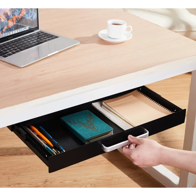 Alt view image 2 of 7 - OSteed Under Desk Drawer Organizer 21", Large Desk Pencil Storage Drawer | Black, Under Cabinet Table, Heavy Duty Pull Out Shelf, Attachable for Workbench, Adjustable Brackets, Work Shop, Desk Lip