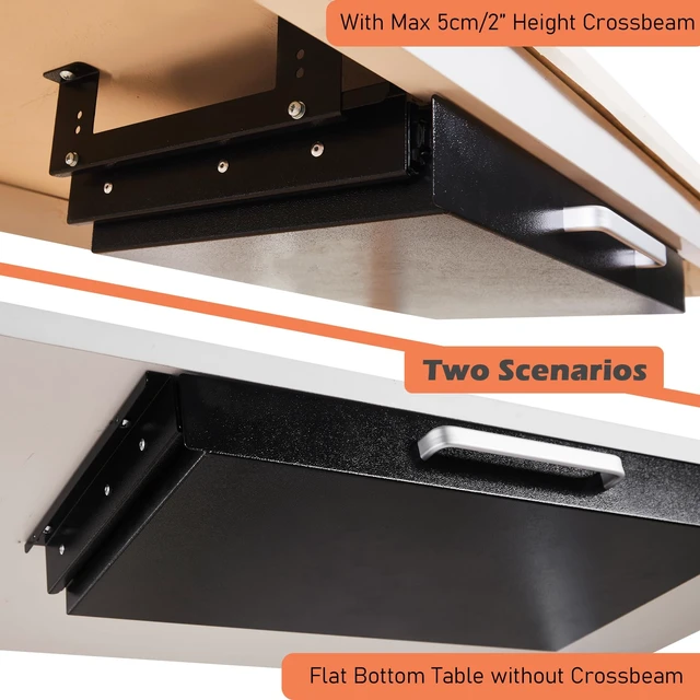 Alt view image 5 of 7 - OSteed Under Desk Drawer Organizer 21", Large Desk Pencil Storage Drawer | Black, Under Cabinet Table, Heavy Duty Pull Out Shelf, Attachable for Workbench, Adjustable Brackets, Work Shop, Desk Lip