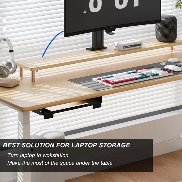Alt view image 4 of 7 - Gaxomo 20 Inch Under Desk Mounted Sliding Loptop Drawer, Desktop Extension Pull-Out Laptop Tray for Office Desk, Extra Storage Organizer for Sit Stand Workstation