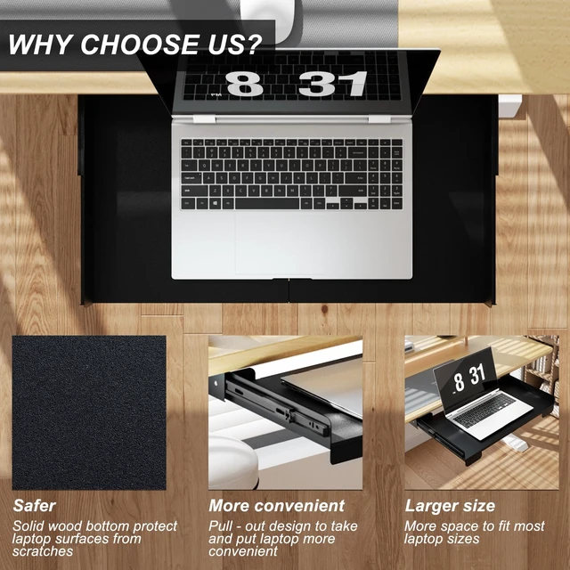 Alt view image 6 of 7 - Gaxomo 20 Inch Under Desk Mounted Sliding Loptop Drawer, Desktop Extension Pull-Out Laptop Tray for Office Desk, Extra Storage Organizer for Sit Stand Workstation