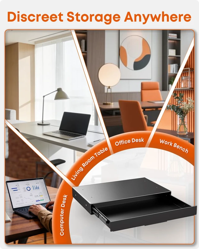 Alt view image 7 of 7 - PUTORSEN Under Desk Storage Drawer 14.8" Wide - Smooth Slide Out Organizer for Standing Desk & Home Office, Max Load 17.6 lbs, Quiet Glide, Black