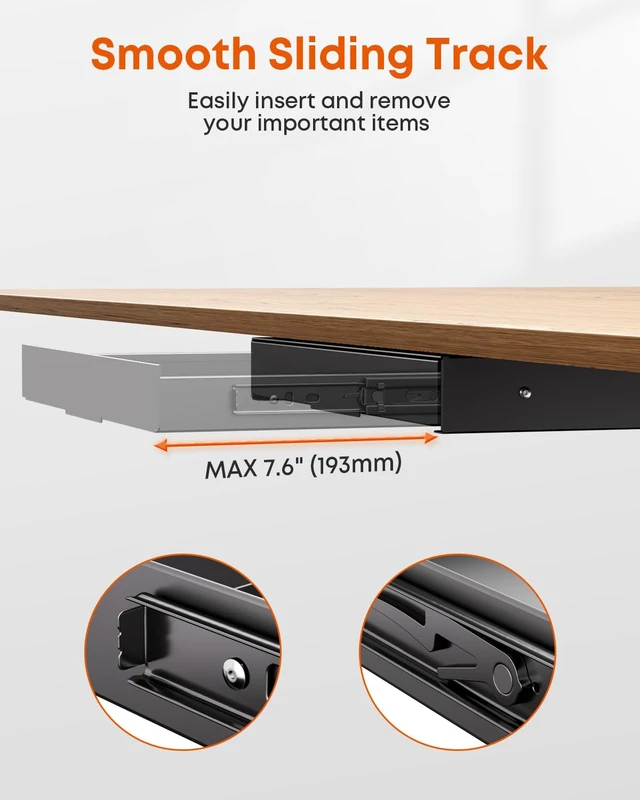 Alt view image 5 of 7 - PUTORSEN Under Desk Storage Drawer 14.8" Wide - Smooth Slide Out Organizer for Standing Desk & Home Office, Max Load 17.6 lbs, Quiet Glide, Black