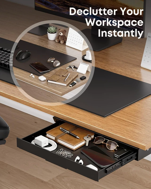 Alt view image 6 of 7 - PUTORSEN Under Desk Storage Drawer 14.8" Wide - Smooth Slide Out Organizer for Standing Desk & Home Office, Max Load 17.6 lbs, Quiet Glide, Black