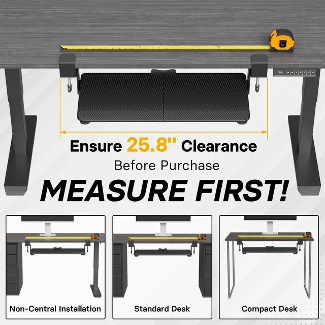 Alt view image 2 of 7 - BONTEC Under Desk Keyboard Tray, Pull-Out Keyboard & Mouse Platform | C-Clamp Mount, Space-Saving Ergonomic Slide-Out Drawer, 31.3 in Including Clamps, 20 x 11.8 in Tray, Black Carbon Fiber