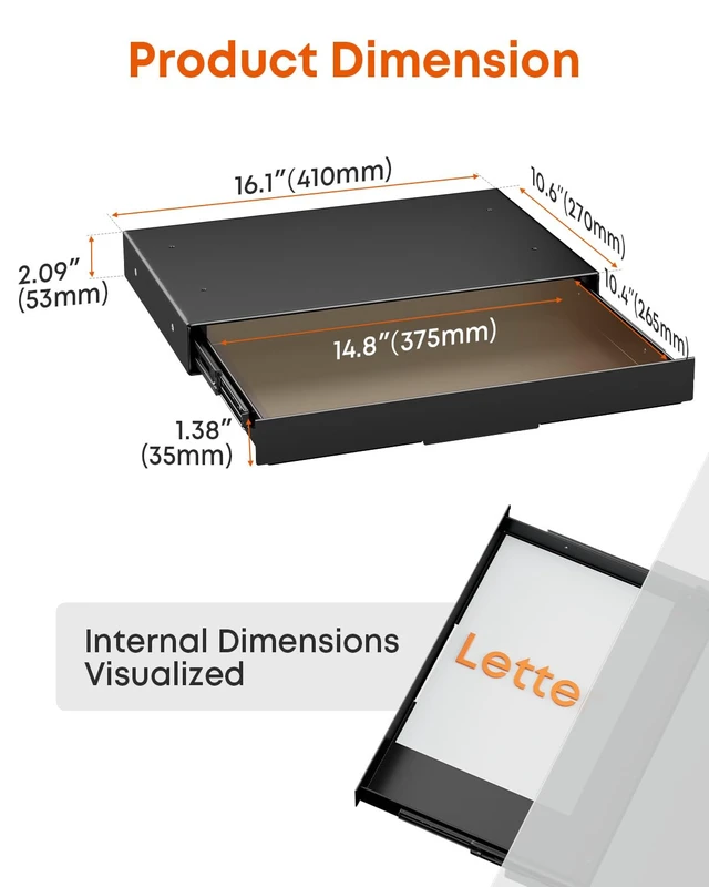 Alt view image 3 of 7 - PUTORSEN Under Desk Storage Drawer 14.8" Wide - Smooth Slide Out Organizer for Standing Desk & Home Office, Max Load 17.6 lbs, Quiet Glide, Black