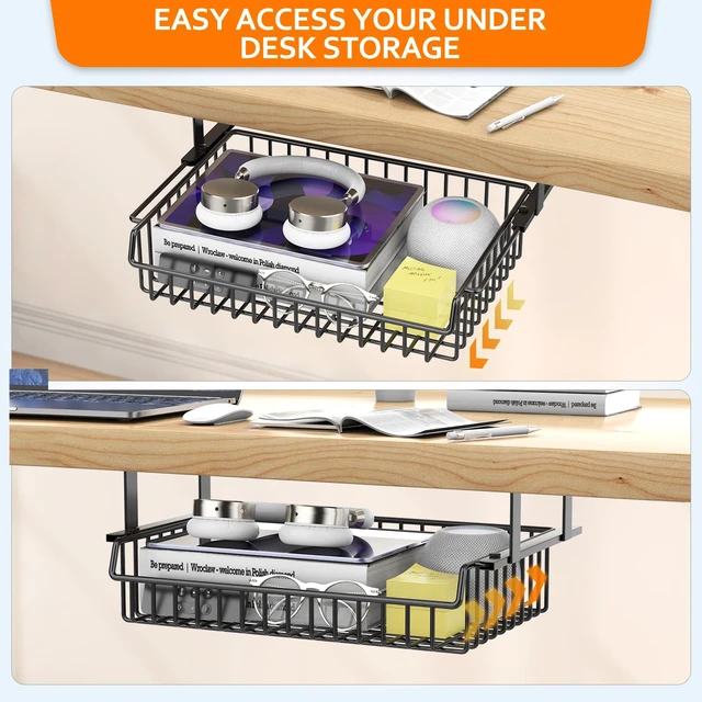 Alt view image 5 of 6 - ENONCI Under Desk Drawer Slide Out No Drill Metal Storage Cabinet | Shelf Storage Basket Cabinet, Under Table Drawer Organizer for Office, Home, Workspace, Cabinet