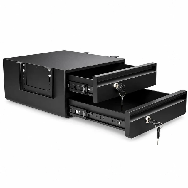 Main image of POPMOON 14" D 2Tier Under Desk Drawer Lockable Pull Out Storage Organizer | Metal Under Table Drawer with Lock & Key, Adjustable Height Under Desk Drawer Slide Out Smooth Slide Rails, Tier Hold 33 lbs