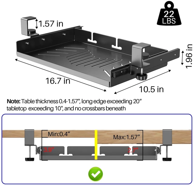 Alt view image 2 of 7 - BYMECOST Sliding No Drill Under Desk Laptop Mount, Metal Storage Shelf | Slide Out Laptop Storage Tray for Macbook, Mac Mini, Anti-scratch Silicone, fits Office, Gaming, Workstations