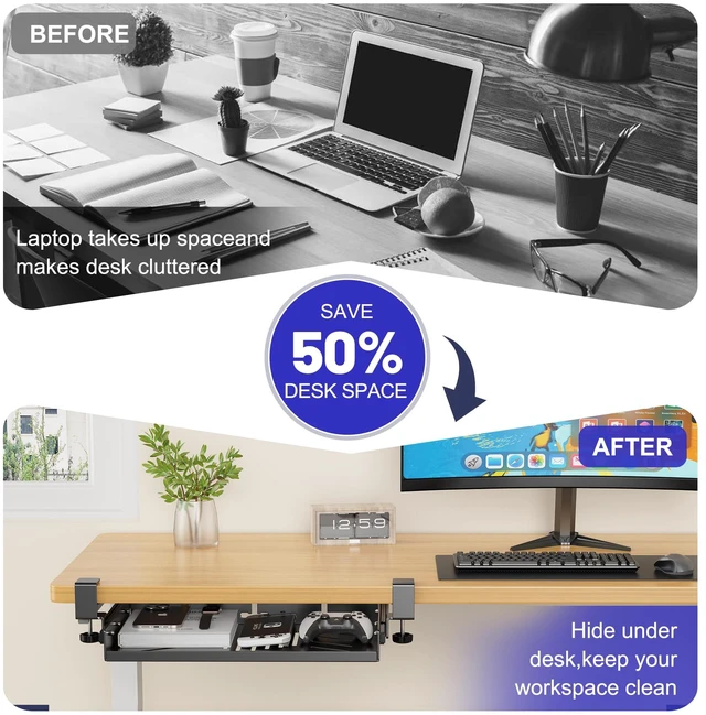 Alt view image 4 of 7 - BYMECOST Sliding No Drill Under Desk Laptop Mount, Metal Storage Shelf | Slide Out Laptop Storage Tray for Macbook, Mac Mini, Anti-scratch Silicone, fits Office, Gaming, Workstations