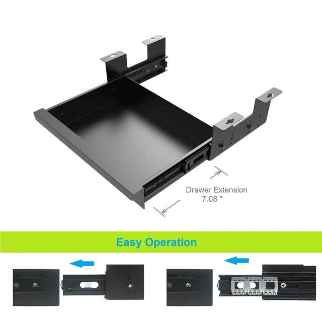 Alt view image 4 of 7 - Beiyier Under Desk Sliding Drawer for Office Desk or Table, Pull-out Storage Organizer for Sit-Stand Workstation with High Crosspiece under Desktop (Black)