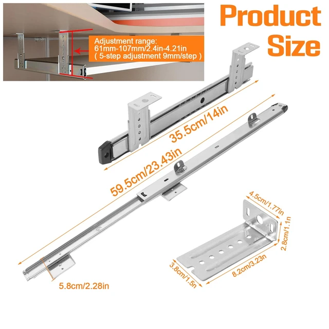 Alt view image 3 of 7 - Under Desk Keyboard Tray Pull Out Slide Height Adjustable Slide Out Keyboard Draw Holder Track Full Extension Ball Bearing Under Table Lift Bracket for Mounting Music Keyboard Piano Without Tray