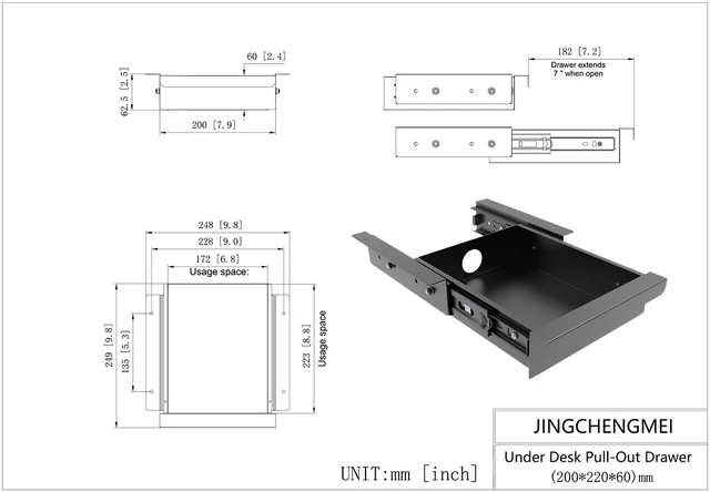 Alt view image 2 of 5 - Mofangtech Under Desk Mounted Sliding Pull-out Drawer for Office Desk | Table Storage Organizer for Sit Stand Workstation- W 9.8" x D 9.8" x 2.5", Metal, Black (Small)