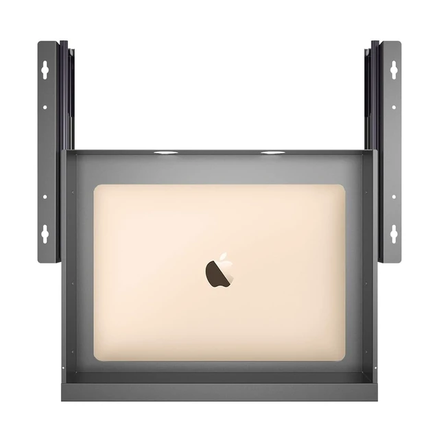 Alt view image 2 of 7 - Mofangtech Under Desk Mounted Sliding Pull-out Drawer W 19.2" x D 13.4" | Office Desk Storage Organizer for Sit Stand Workstation, Metal, Black (Large)