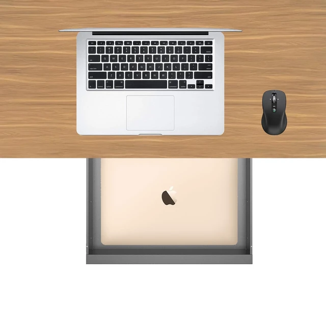 Alt view image 7 of 7 - Mofangtech Under Desk Mounted Sliding Pull-out Drawer W 19.2" x D 13.4" | Office Desk Storage Organizer for Sit Stand Workstation, Metal, Black (Large)