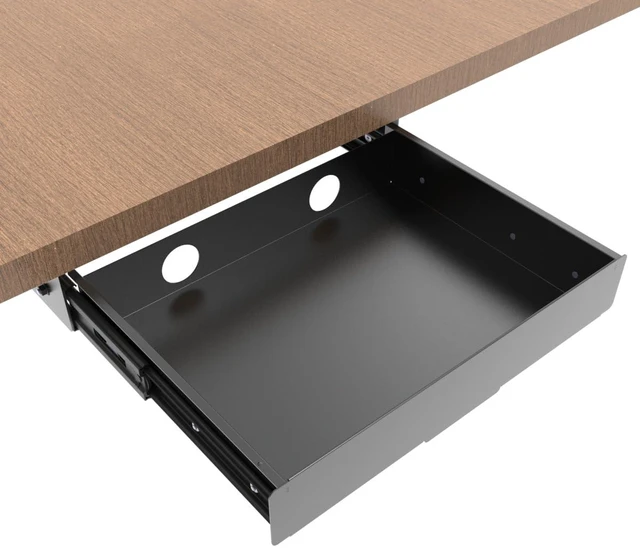 Main image of Mofangtech Under Desk Slide out Drawer 13.4" Wide with Cable Management | Steel Pull Out Add-On Storage Organizer for Office & Standing Desks with High Crossbar, 13.4" W x 9.3" D ,Black (Medium)