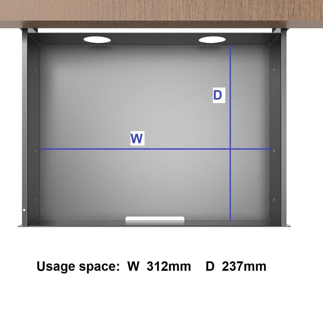 Alt view image 4 of 6 - Mofangtech Under Desk Slide out Drawer 13.4" Wide with Cable Management | Steel Pull Out Add-On Storage Organizer for Office & Standing Desks with High Crossbar, 13.4" W x 9.3" D ,Black (Medium)