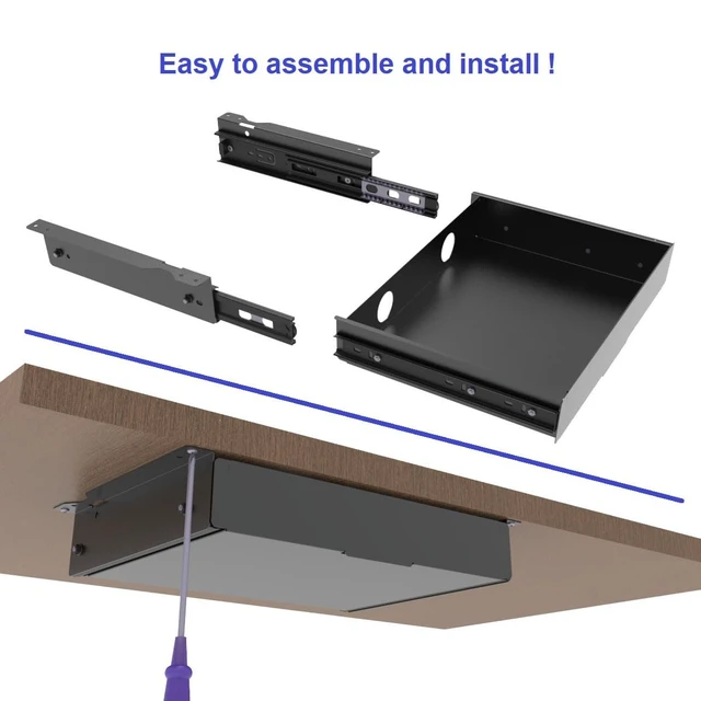 Alt view image 6 of 6 - Mofangtech Under Desk Slide out Drawer 13.4" Wide with Cable Management | Steel Pull Out Add-On Storage Organizer for Office & Standing Desks with High Crossbar, 13.4" W x 9.3" D ,Black (Medium)