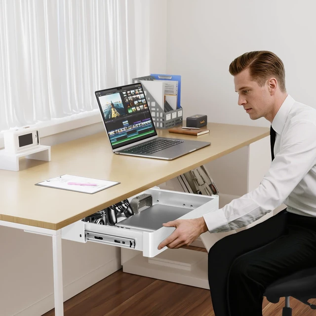 Alt view image 2 of 7 - PUTORSEN Under Desk Storage Drawer 15.74" Wide - Smooth Slide Out Organizer for Standing Desk & Home Office,Max Load 17.6 lbs,Quiet Glide, White