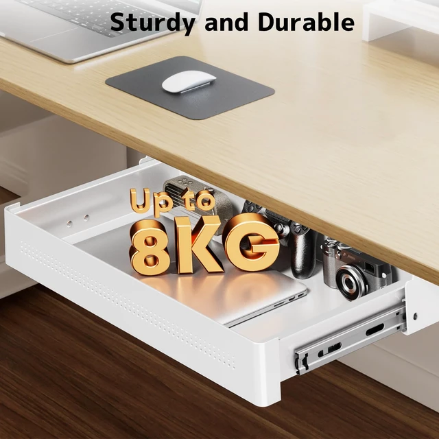 Alt view image 3 of 7 - PUTORSEN Under Desk Storage Drawer 15.74" Wide - Smooth Slide Out Organizer for Standing Desk & Home Office,Max Load 17.6 lbs,Quiet Glide, White