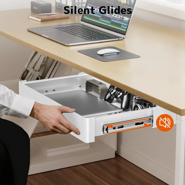 Alt view image 4 of 7 - PUTORSEN Under Desk Storage Drawer 15.74" Wide - Smooth Slide Out Organizer for Standing Desk & Home Office,Max Load 17.6 lbs,Quiet Glide, White
