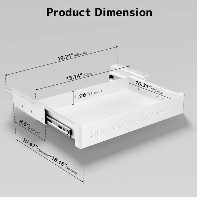 Alt view image 6 of 7 - PUTORSEN Under Desk Storage Drawer 15.74" Wide - Smooth Slide Out Organizer for Standing Desk & Home Office,Max Load 17.6 lbs,Quiet Glide, White
