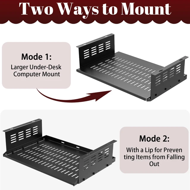 Alt view image 5 of 7 - Under Desk Computer Mount Under Desk Laptop Mount Heavy-Duty Space-Saving for Small Form Factor SFF Computers and PCs Compatible with PlayStation 4, PS4 Slim, PS4 Pro L17.3 x H 4" x D 12"