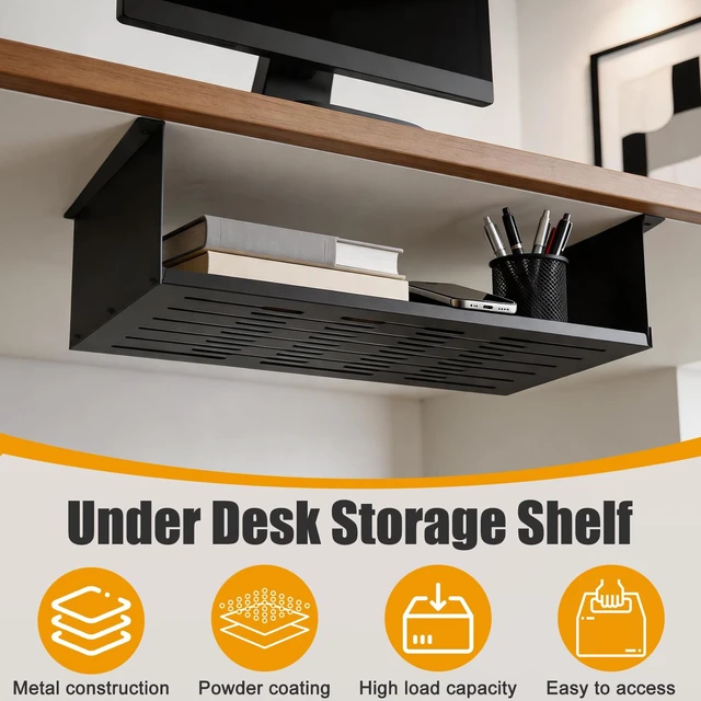 Alt view image 3 of 7 - MARNNOU 17.5" X 12" Under Desk Storage Shelf Drawer for Office Tables | Metal under desk organizer, black rust-proof coating, large storage capacity, and easy installation