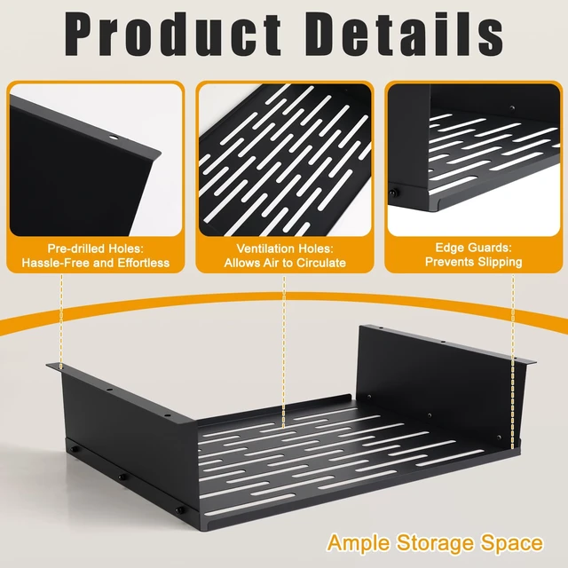 Alt view image 4 of 7 - MARNNOU 17.5" X 12" Under Desk Storage Shelf Drawer for Office Tables | Metal under desk organizer, black rust-proof coating, large storage capacity, and easy installation